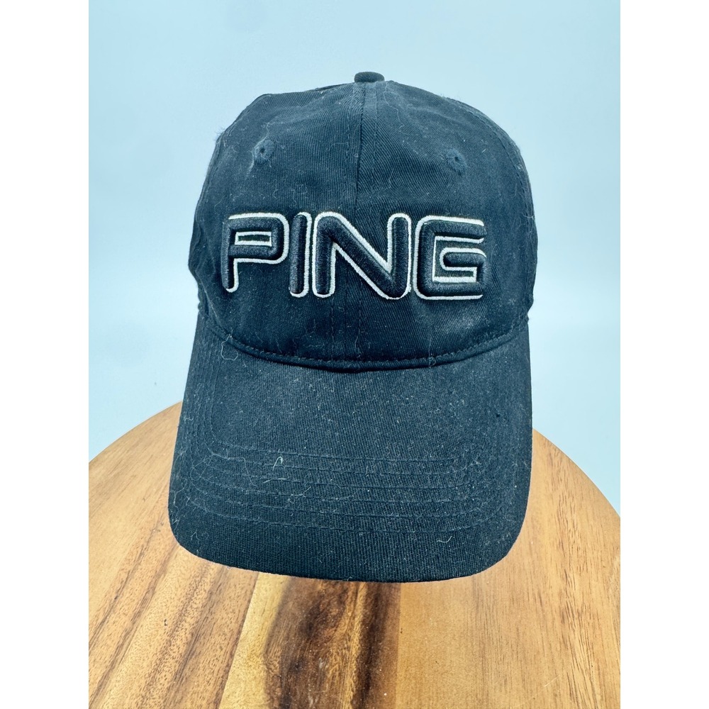 PING Black Embroidered Hat Cap Golf Logo Adjustable Golf Hat Men
